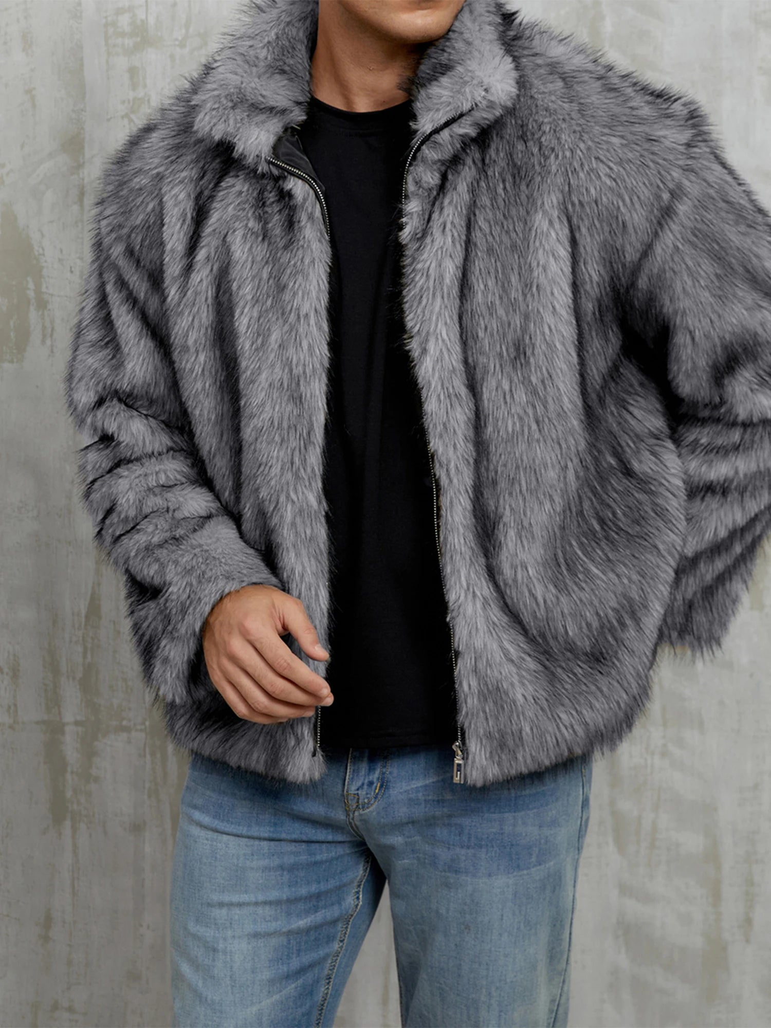 Faux Fur Zip-Up Jacket